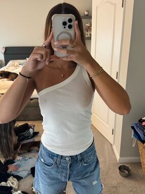 Zara One-Shoulder Ribbed Tank Top - White